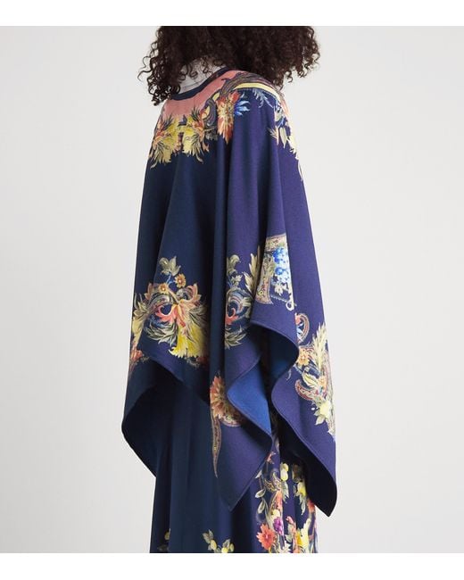 Etro Blue Wool-Blend Floral Paisley Cape
