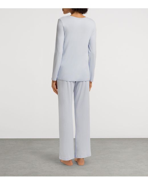 Hanro Blue Cotton Long-Sleeve Pyjama Set