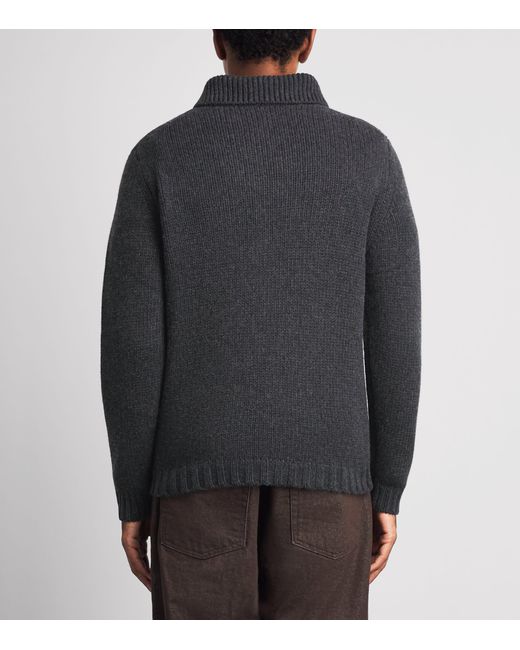Allude Black Cashmere Collared Sweater for men