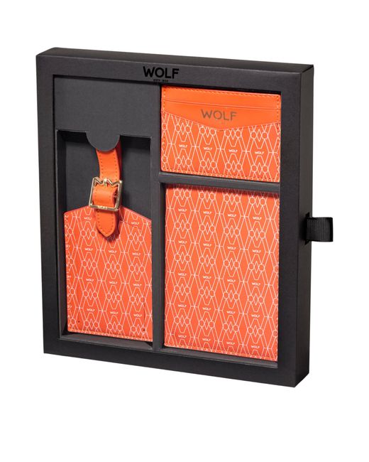 Wolf Orange Signature Passport Holder, Card Holder And Luggage Tag Gift Set for men