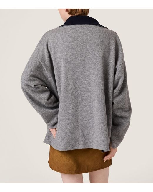 Miu Miu Gray Cashmere Half Zip Sweater