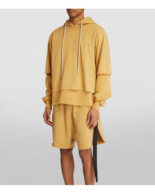 Rick Owens Yellow Double-layer Hustler Hoodie for men