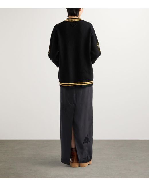 Prada Black Wool-Cashmere Varsity Cardigan