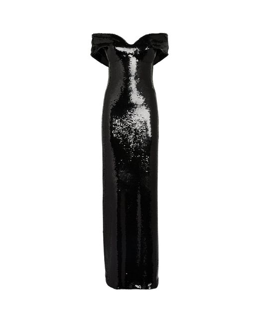 Monique Lhuillier Black Embellished Off-the-shoulder Gown