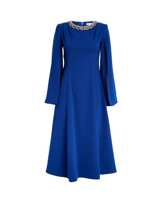 Mary Katrantzou Blue Embellished-neckline Lilium Midi Dress