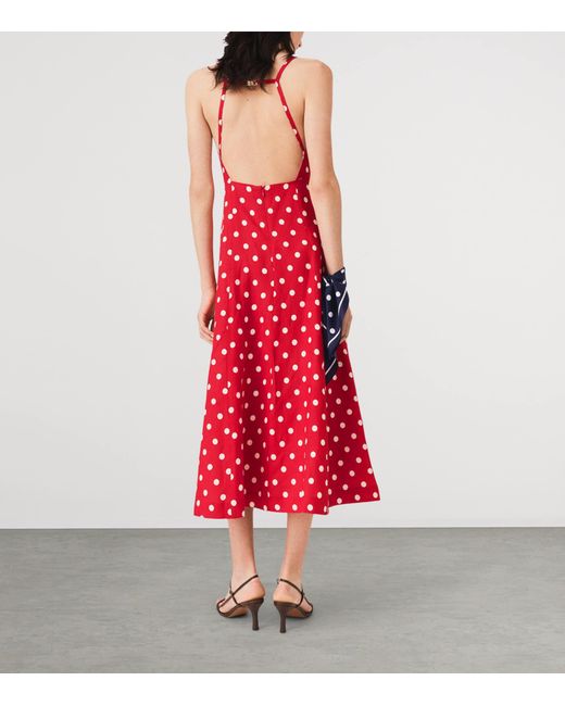 Maje Red Linen-Blend Polka-Dot Maxi Dress