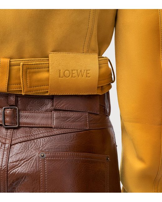 Loewe Yellow Notched-Collar Cropped Leather Jacket