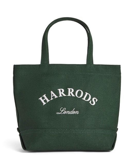 Harrods Green Small Cotton Embroidered Logo Tote Bag