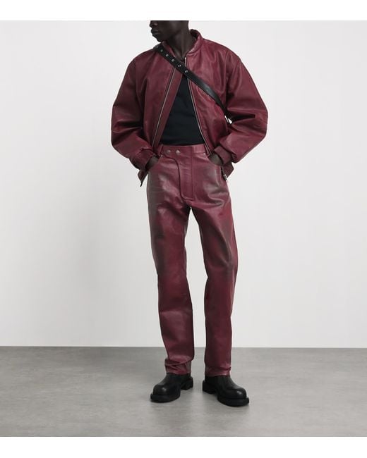 424 Red Leather Bomber Jacket for men