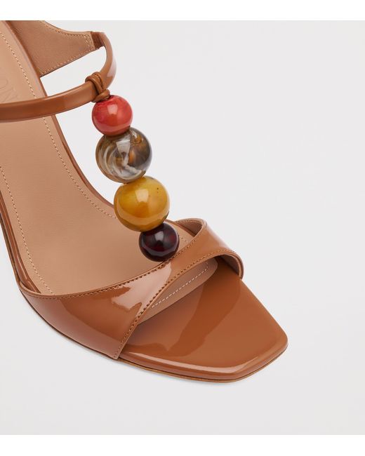 Malone Souliers Brown Patent Leather Beaded Lena Heeled Sandals 70
