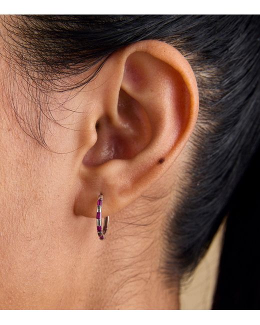 Astrid & Miyu Pink And Sapphire Baguette Hoop Earrings