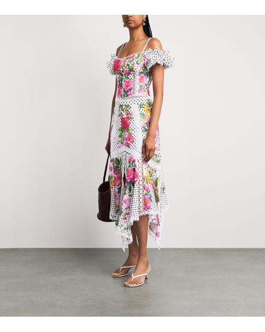 Charo Ruiz White Floral Velina Midi Skirt