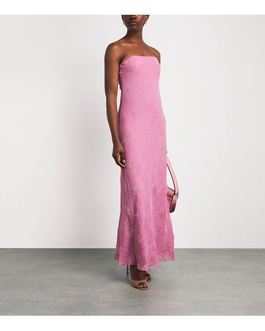 Staud Pink Organza Beaded Cassie Maxi Dress