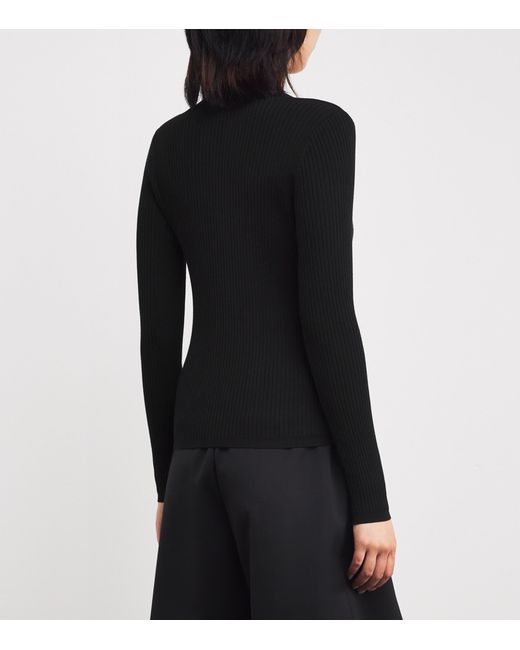 Sandro Black Rib-Knit V-Neck Cardigan