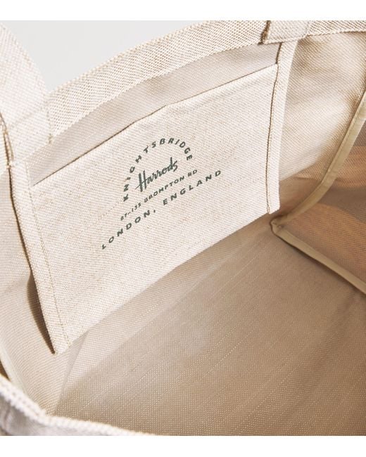 Harrods Metallic Large Jute Striped Logo Tote Bag