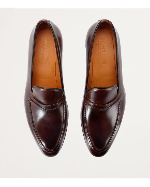 Bontoni Brown Leather Schiaffino Loafers for men