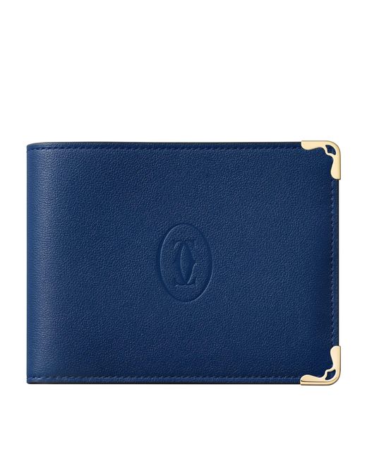 Cartier Blue Leather Must De Bifold Card Holder for men