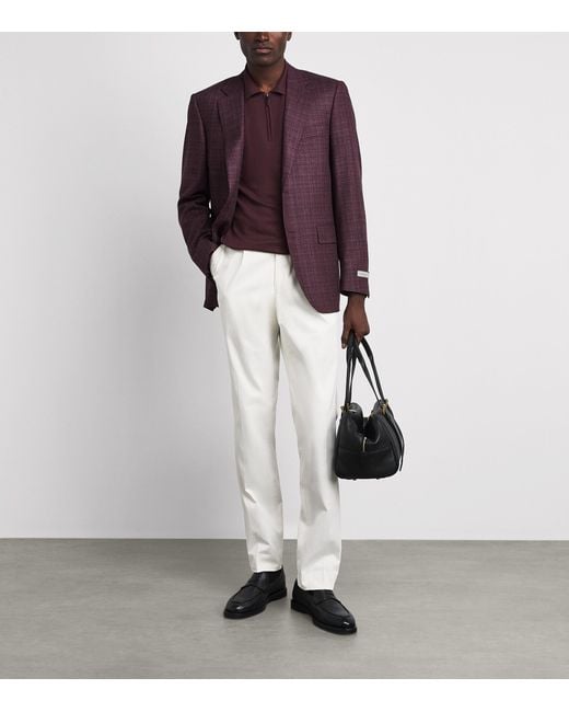 Canali Purple Wool-Silk Check Blazer for men
