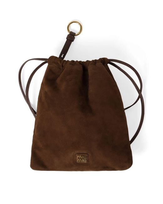 Miu Miu Brown Suede Drawstring Pouch