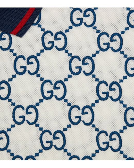 Gucci Blue Monogram Contrast-collar Stretch-cotton Piqué Polo Shirt for men