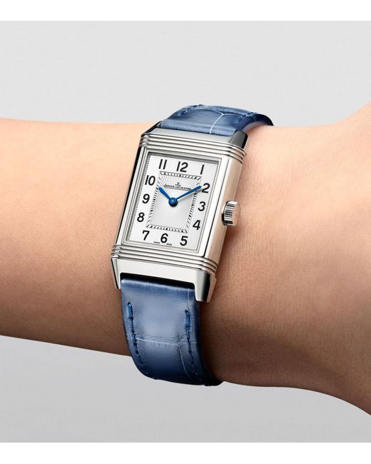 Jaeger-lecoultre Blue Small Stainless Steel And Diamond Reverso Classic Duetto Watch 21mm
