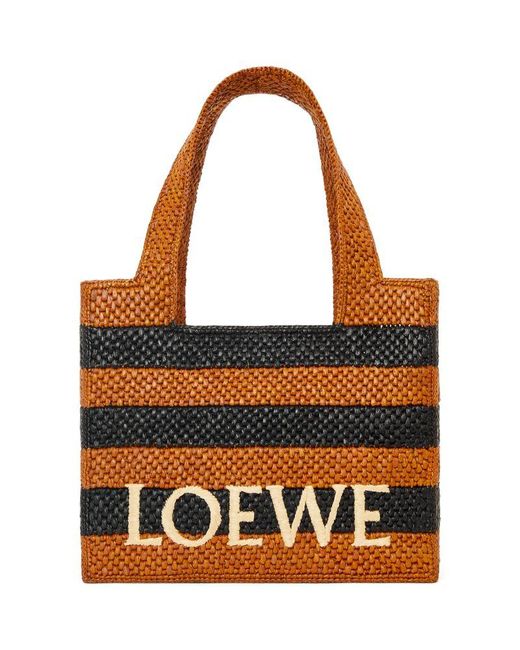 Loewe Black X Paula'S Ibiza Medium Raffia Striped Font Tote Bag
