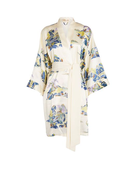 Olivia Von Halle White Silk Floral Patterned Robe