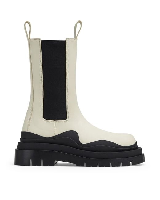 Bottega Veneta Black Leather Tire Chelsea Boots