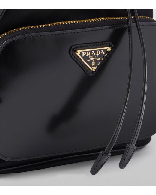 Prada Black Re-nylon And Brushed Leather Duet Bucket Bag