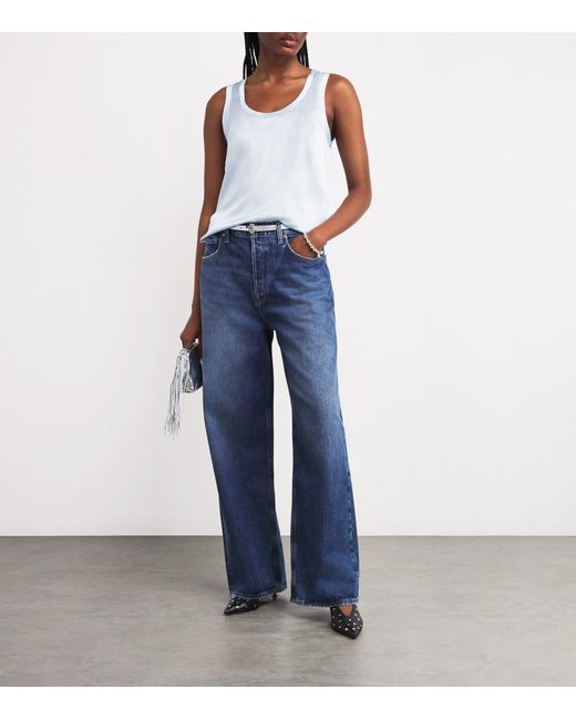 Maje Blue Silk-Blend Tank Top