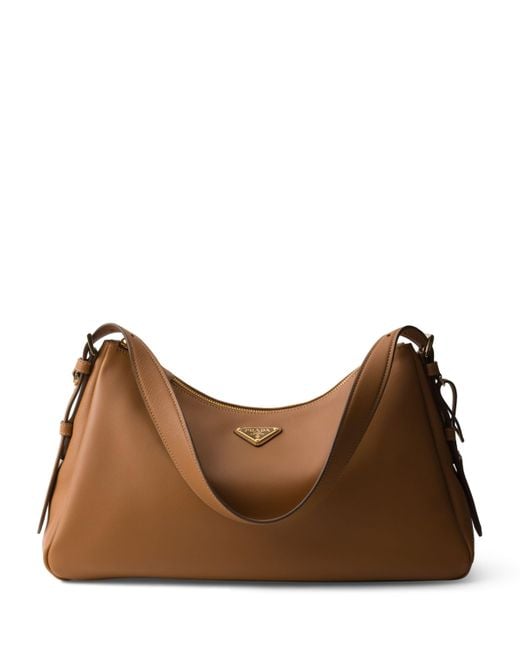 Prada Brown Large Calf Leather Aimée Shoulder Bag