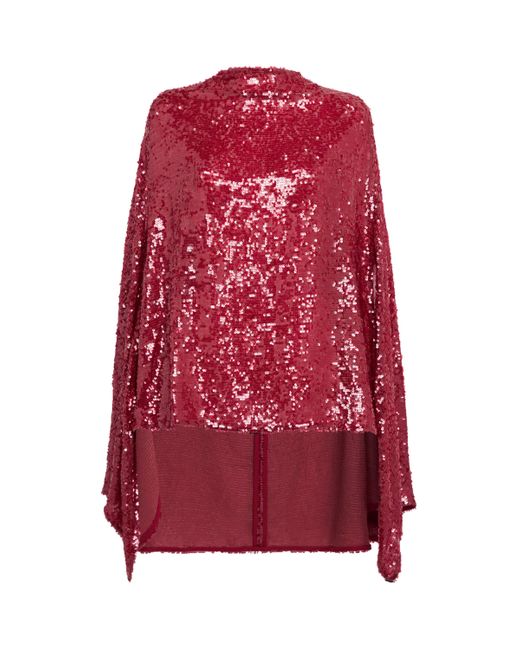LAPOINTE Red Oversized Sequin Cape T-Shirt