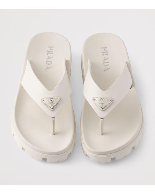 Prada White Rubber Logo Thong Sandals for men
