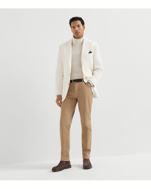 Brunello Cucinelli Natural Denim Garment-Dyed Trousers for men