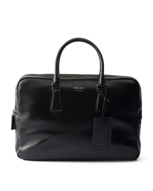 Prada Black Leather Logo Briefcase for men