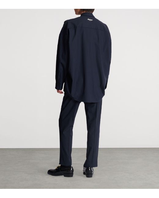 Balmain Blue Virgin Wool College Emblem Shirt for men