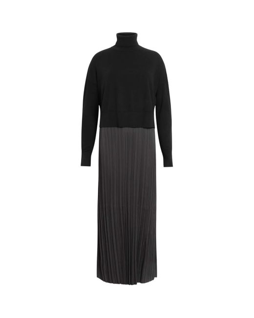 AllSaints Black Vittoria Sweater-Detail Midi Dress