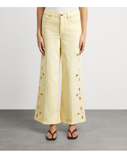 GOOD AMERICAN Natural Embroidered Good Waist Palazzo Jeans