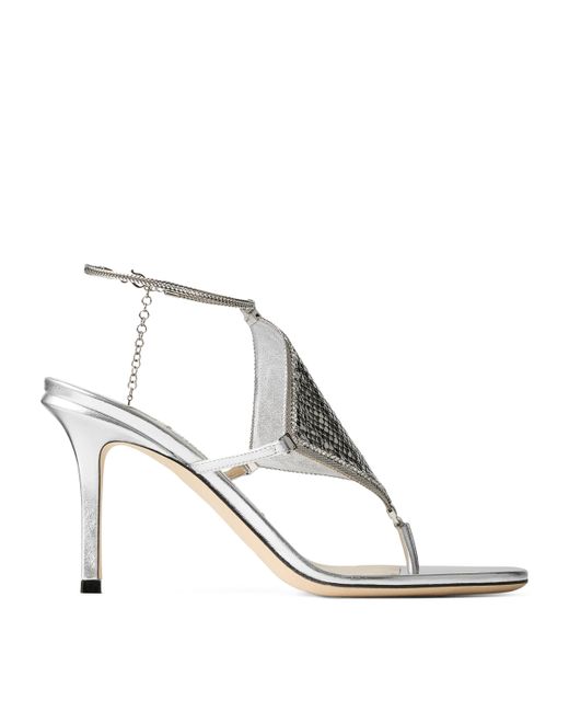 Jimmy Choo White Archive Collection: 85 Metallic Leather Heeled Sandals