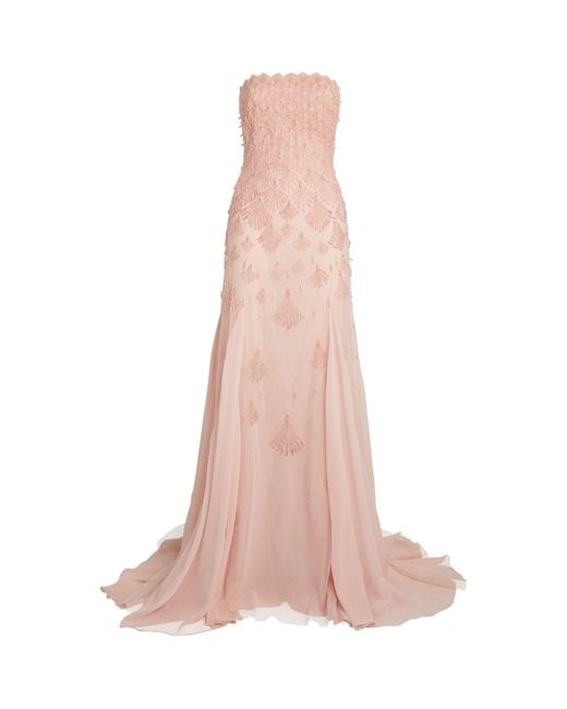 Georges Hobeika Pink Strapless Embellished Gown