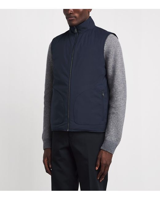 FIORONI CASHMERE Blue Virgin Wool Down Reversible Gilet for men