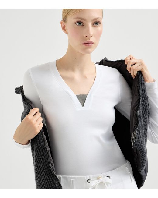 Brunello Cucinelli White Stretch-Cotton Monili-Detail T-Shirt