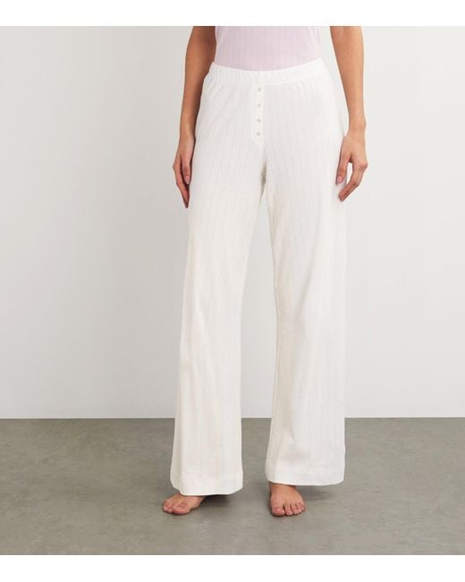 Leset White Cotton Pointelle Lounge Trousers