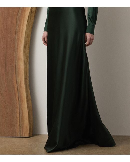 Ralph Lauren Green Stretch Satin Masina Maxi Skirt