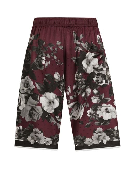 Dolce & Gabbana Red Silk Floral Wide-Leg Shorts for men