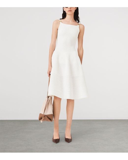 Maje White Embellished Knit Midi Dress
