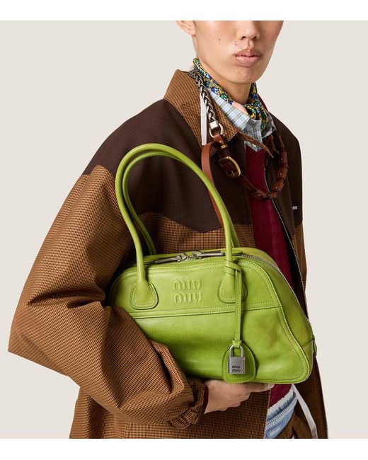 Miu Miu Green Large Nappa Leather Vivant Top-Handle Bag