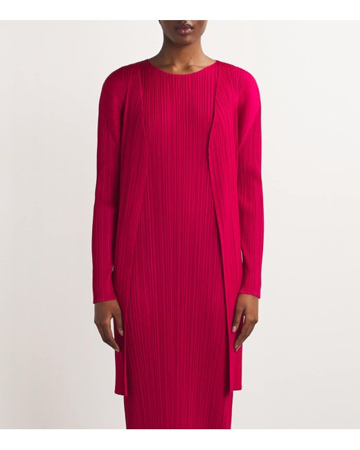 Pleats Please Issey Miyake Red New Colorful Basics Longline Cardigan for men