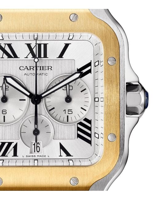 Cartier Metallic Stainless Steel And Yellow Gold Santos De Watch 43.3mm