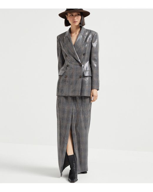 Brunello Cucinelli Gray Virgin Wool Sequinned Blazer